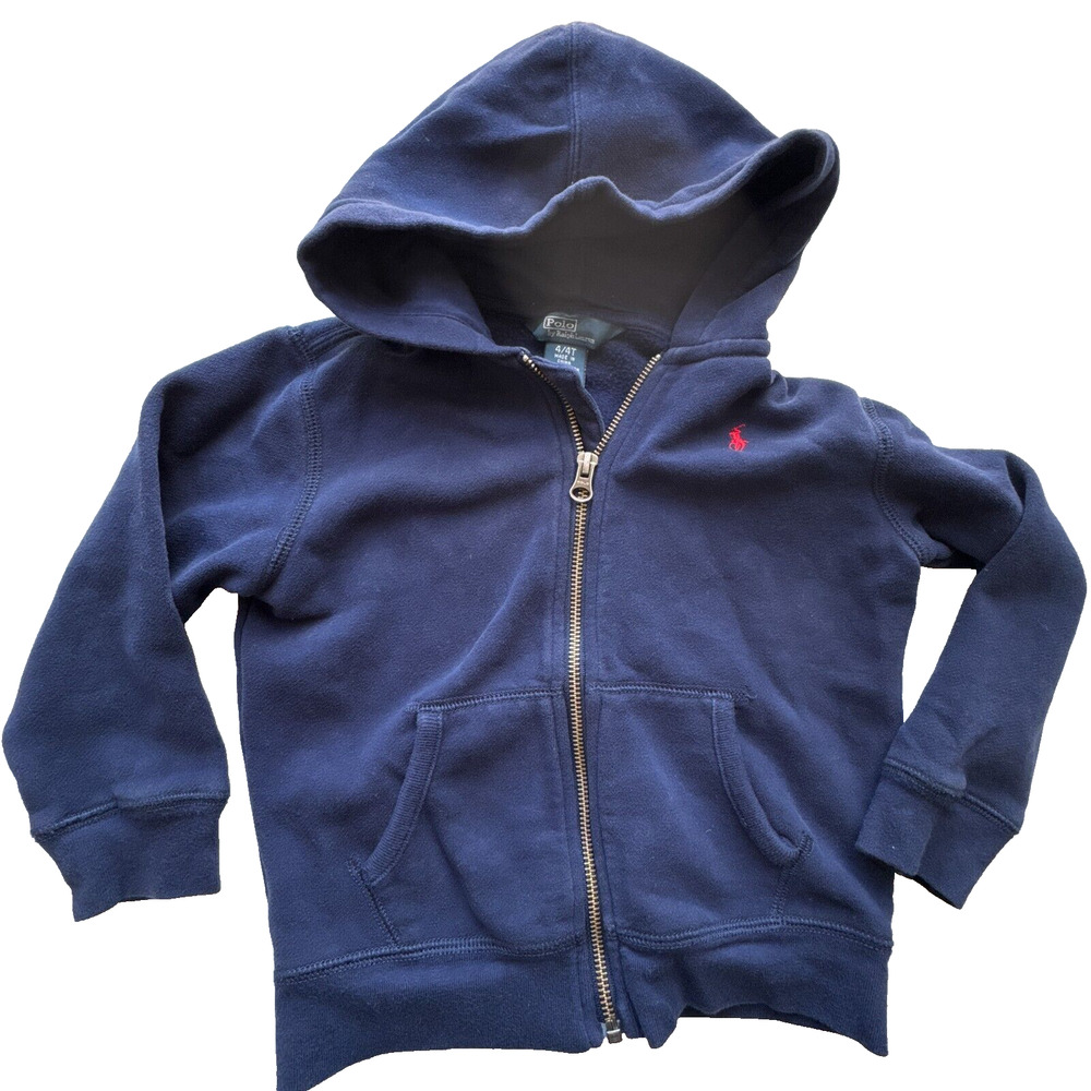 Polo Ralph Lauren Hoodie Boys Kids Size 4T Full Zip Sweatshirt Blue Pockets